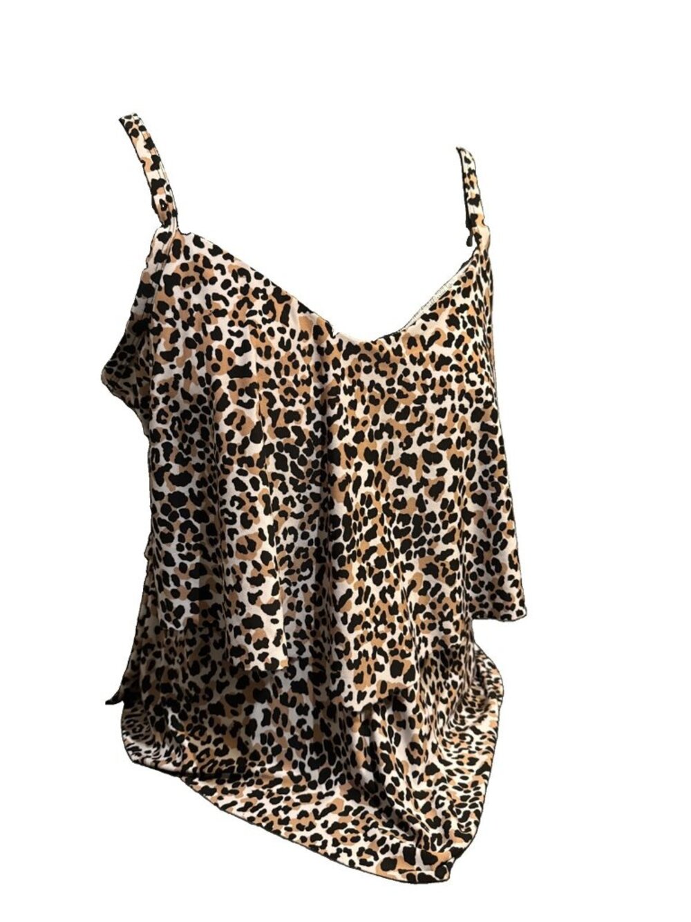 Croft & Barrow Leopard Print Tankini 3 Layers Swim Top Bathing Suit LARGE w/ Bra